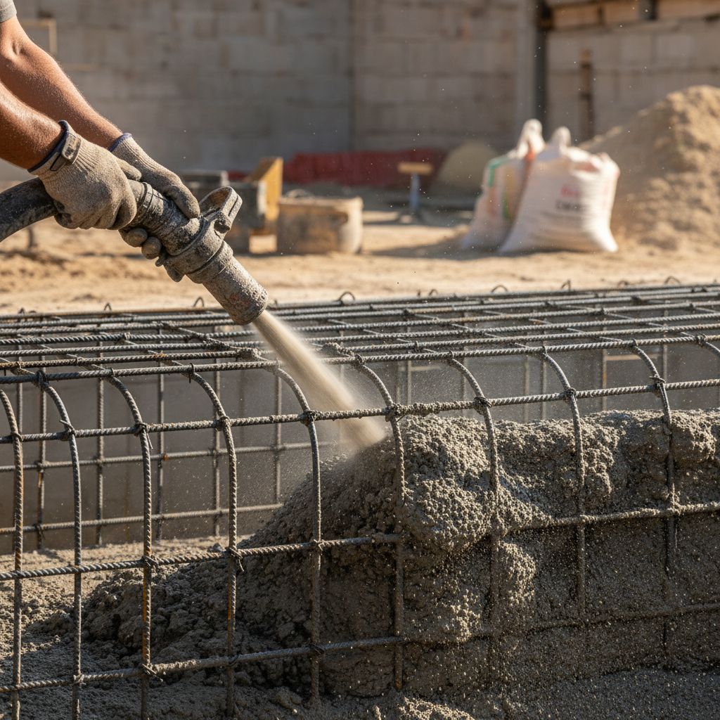 Gunite pneumatic application onto rebar framework ,  on-site pool shell construction, Sarasota FL